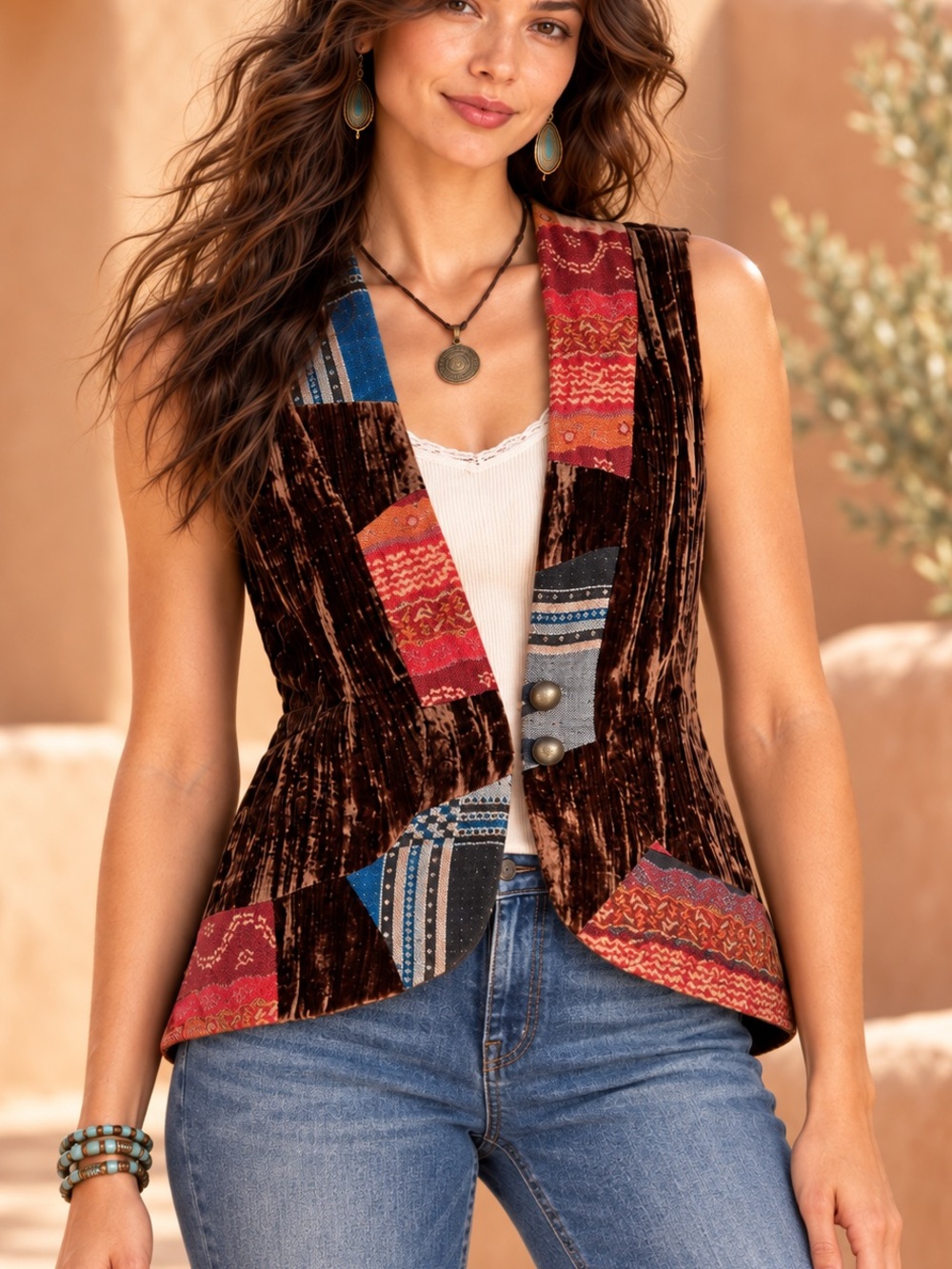 Vintage Canvasbacks Velvet Patchwork Vest Boho Western Art to Wear NWT Sz 10